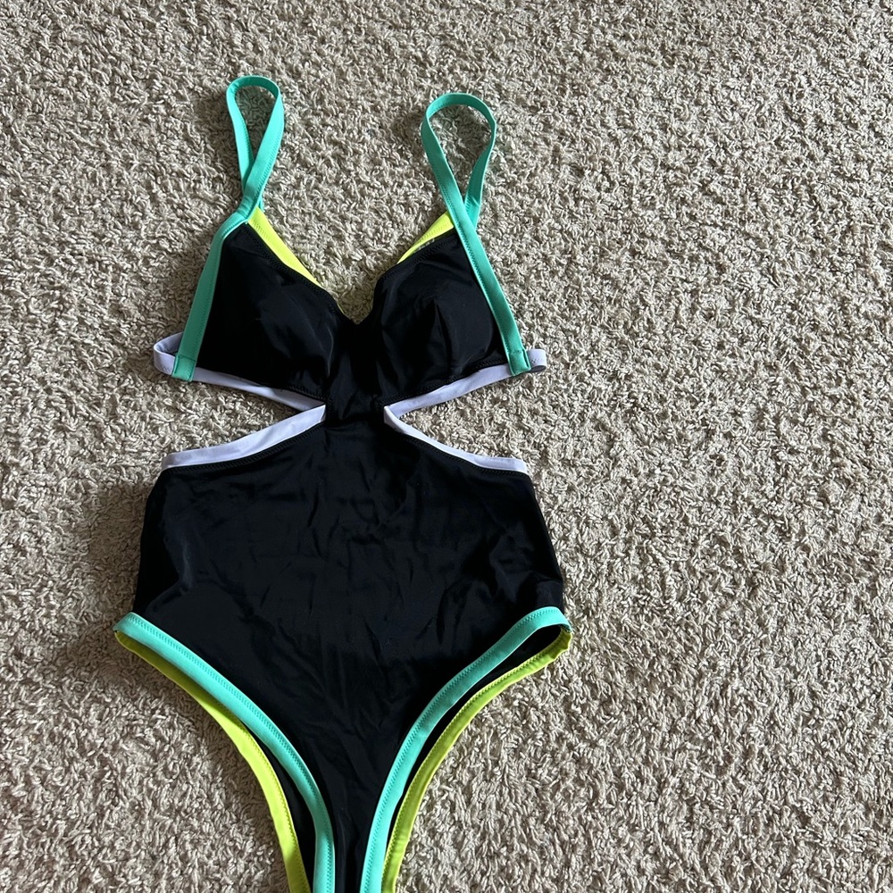 Victoria's Secret Black and Green Monokini with Cut-Out Design